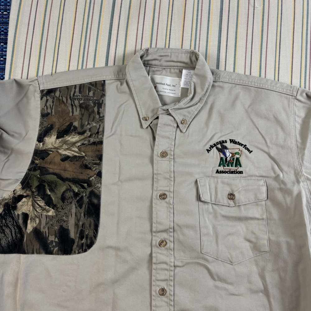 Webbed Foot Shirt Mens Large Beige Camo Arkansas Waterfowl Assoc Long Sleeve EC